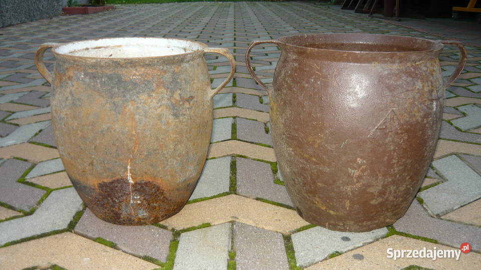 Stary żeliwny gar garnek sagan PRL duży mały Sokółka