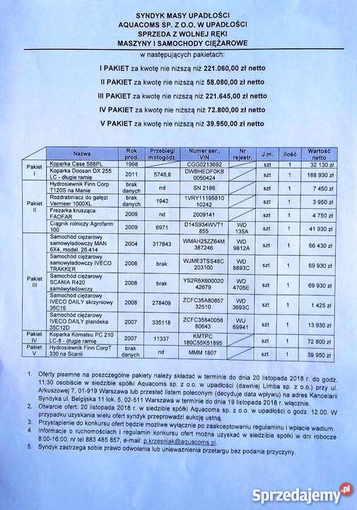 Syndyk sprzeda 3 koparki różnych marek Warszawa sprzedam