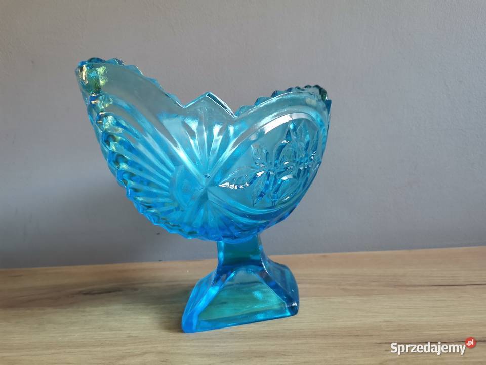 Stara turkusowa nieużywana żardiniera Róża szkło Porcelana i szkło Siemianowice Śląskie