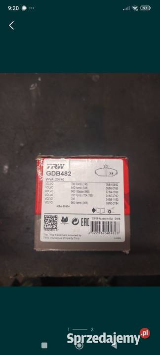 Klocki hamulcowe przód TRW GDB482 Volvo 740 760 osobowe Miastko sprzedam