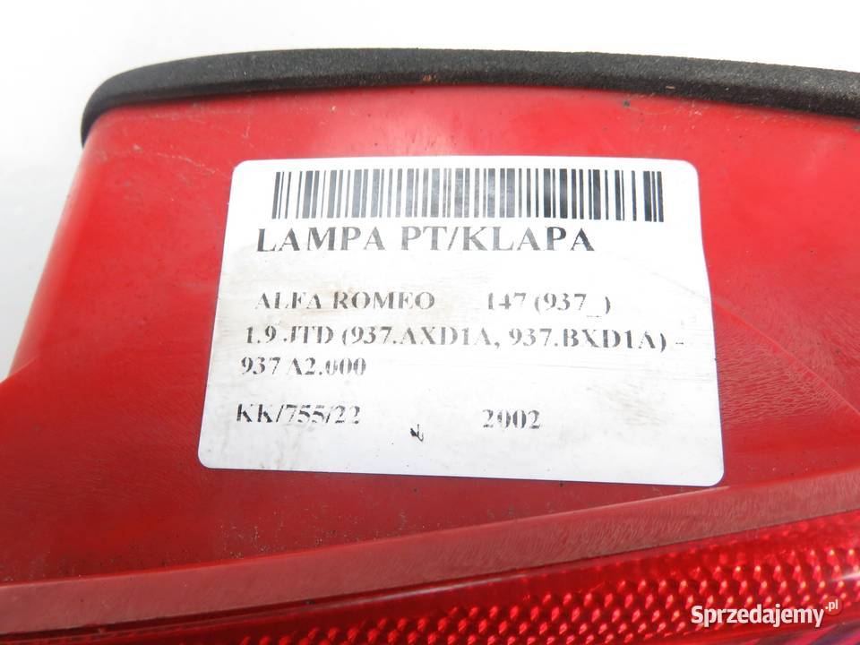 LAMPA PRAWA TYLNA KLAPA ALFA ROMEO 147 46747825 osobowe sprzedam