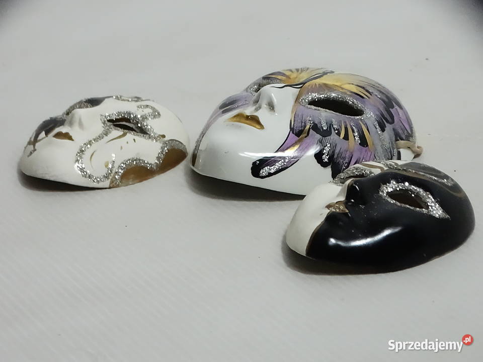 Zestaw ceramicznych masek weneckich ozdoba lubelskie Biłgoraj