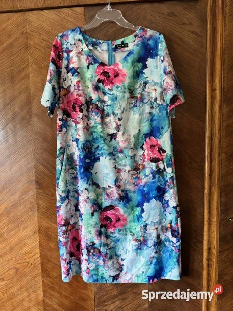 Sukienka 44 Ferra moda w kwiaty kolorowe z