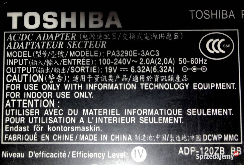Zasilacz TOSHIBA PA3290E3AC3 ADP120ZB BB 19v632A Szczecin