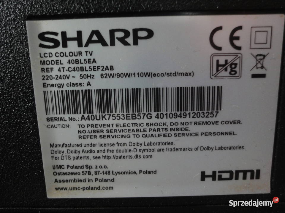 sharp 40bl5eauszkodzony tv 4K Kraków