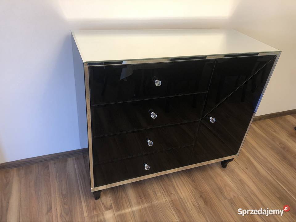 Komoda czarna lustrzana gałka kryształ noga Kępno