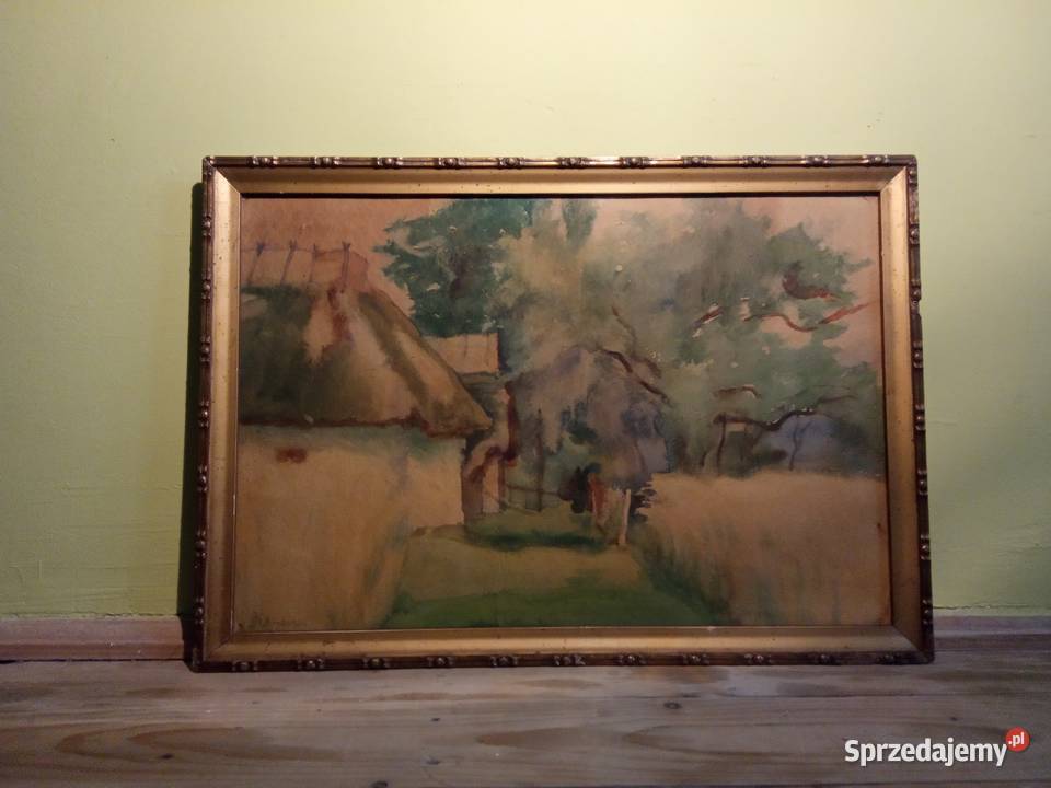 Piękny obraz akwarela Chaty Stanisław Klimowski Kraków