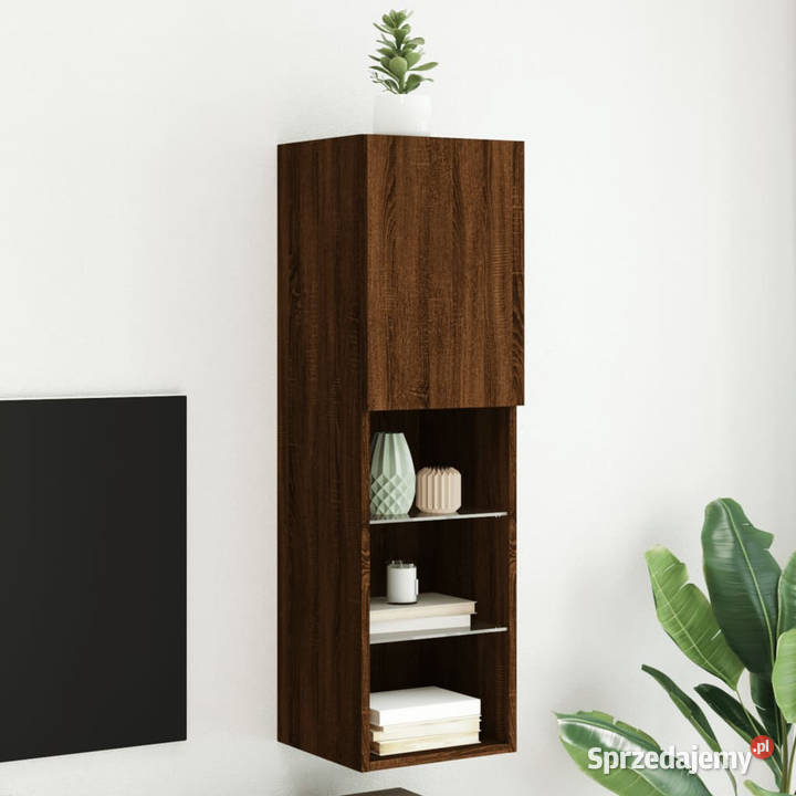 Szafka TV z LED brązowy dąb 305x30x102 WM837027 mazowieckie Warszawa