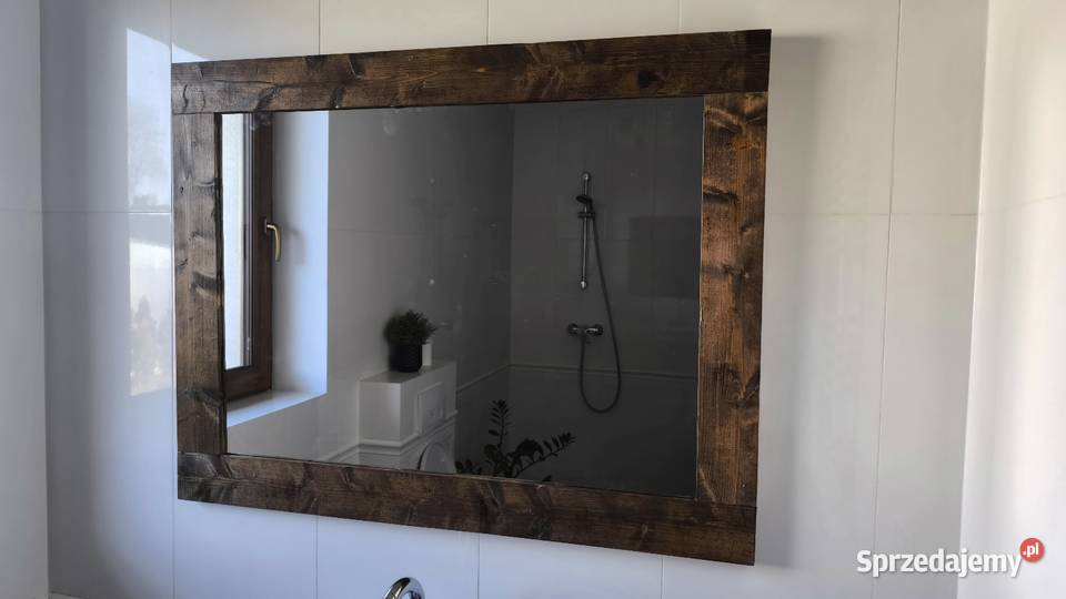 Piękne drewniane lustro loft vintage ze starych