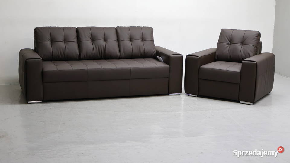 KOMPLET 31 sofy kanapy zestaw brązowa skóra Poznań