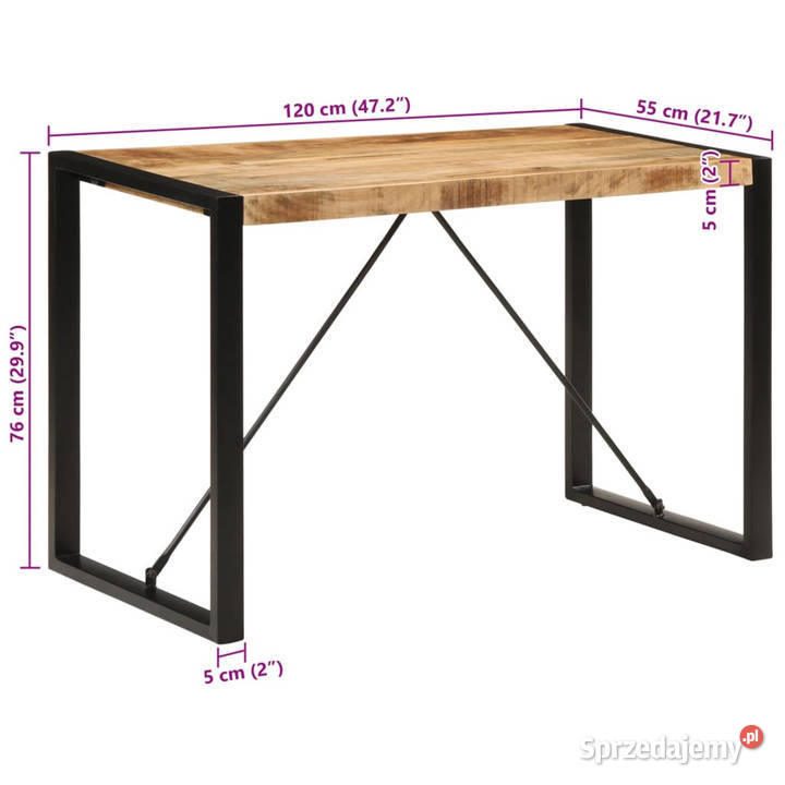 Stół jadalniany 120x55x76 surowe drewno mango Warszawa