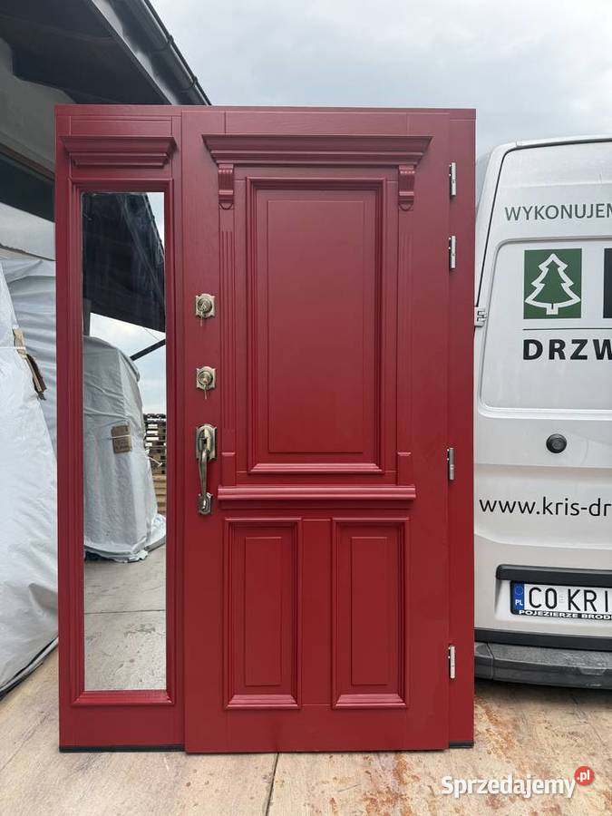 Drzwi zewnętrzne drewniane z doświetlem klamka Gorzów Wielkopolski