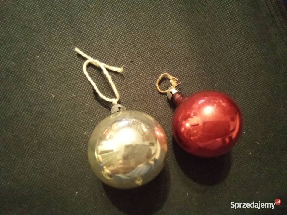 Małe bombki srebrna i czerwona PRL komplet Warszawa