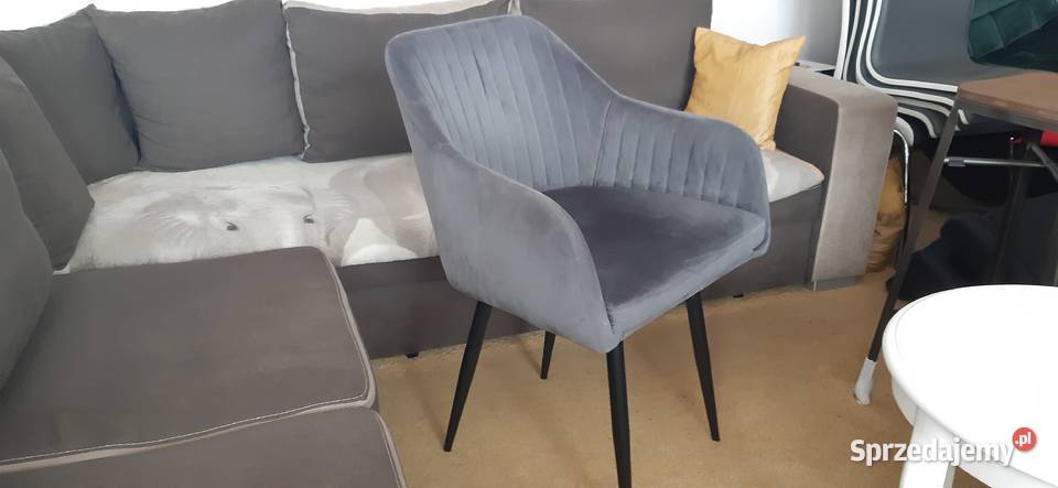 krzesła fotele welur szare LOFT czarne nogi NOWE 48cm Stoły, krzesła, biurka świętokrzyskie Ostrowiec Świętokrzyski