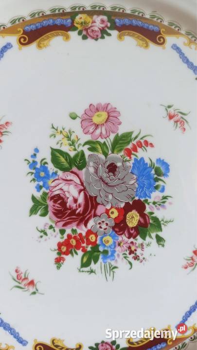 Patera Z pięknym dekorem w kolorach burgunda Z Gdańsk