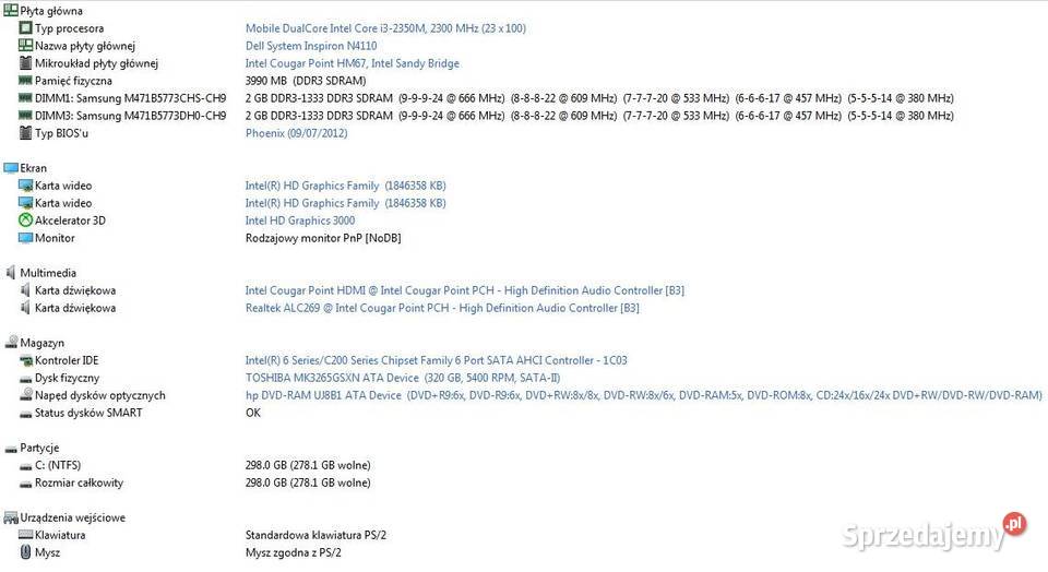 Dell Inspiron N4110 sprawny i kompletny Obsługa standardu 802.11n  Elektronika Szczecin