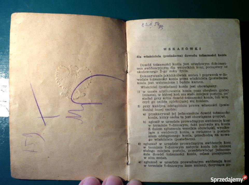 Dowód tożsamości KONIA 1949 sprzedam Kraków