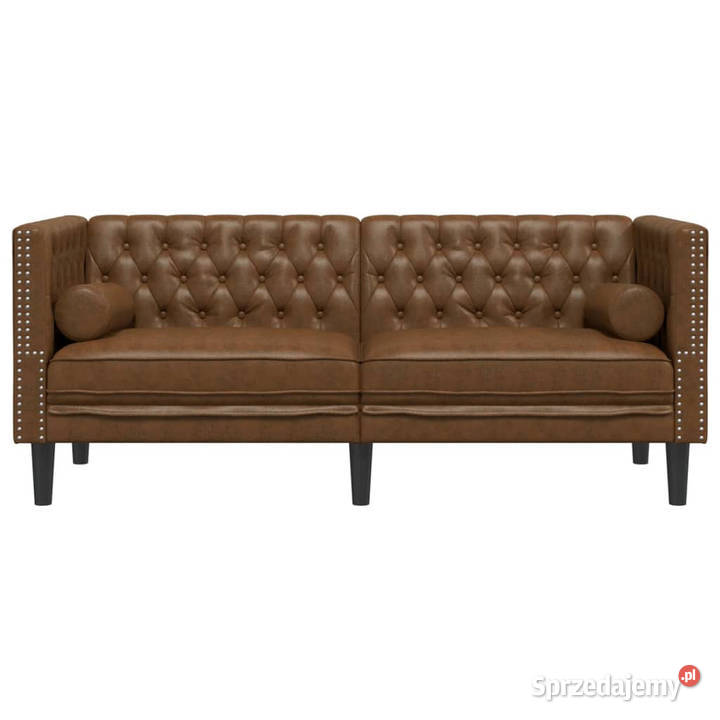 Sofa Chesterfield z wałkami 2os brązowa sztuczny Warszawa