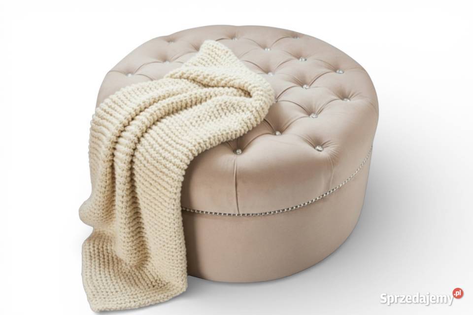 Pufa okrągła beżowa tapicerowana 80 43cm Warszawa