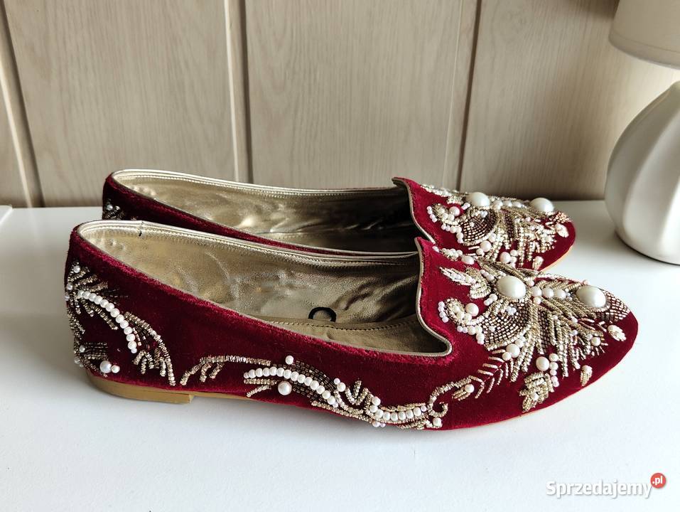 Płaskie buty loafers 38 retro vintage welur Szczecin