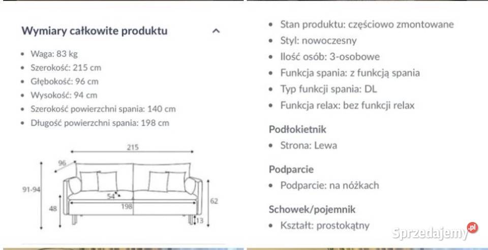 Sofa Kanapa rozkładana 3osobowa Puszman Asti 3DL Katowice