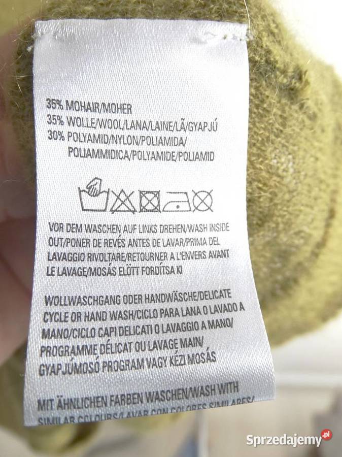 Sweter Kardigan Moherowy Wełniany Limonkowy Łomża