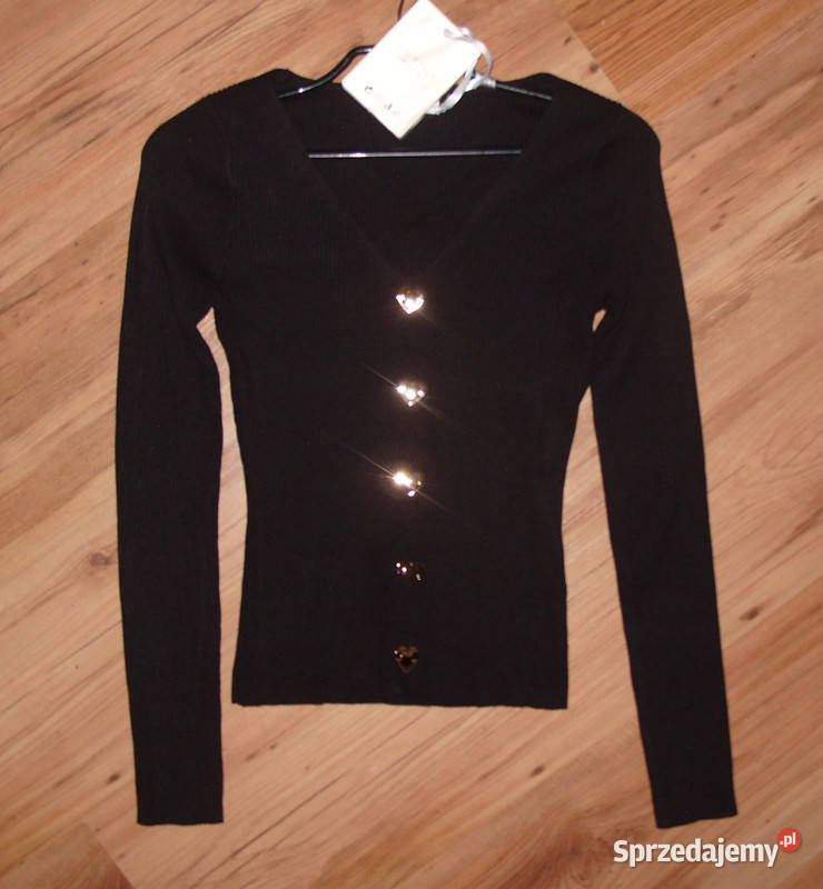 Czarna dopasowana bluzka NOWA prążek guziki Rawicz