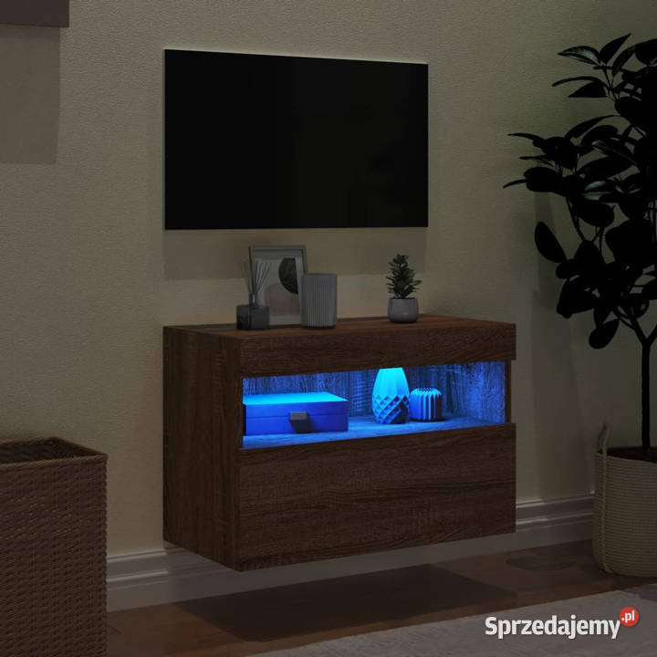 Ścienna szafka TV z LED brązowy dąb 60x30x40 Warszawa sprzedam