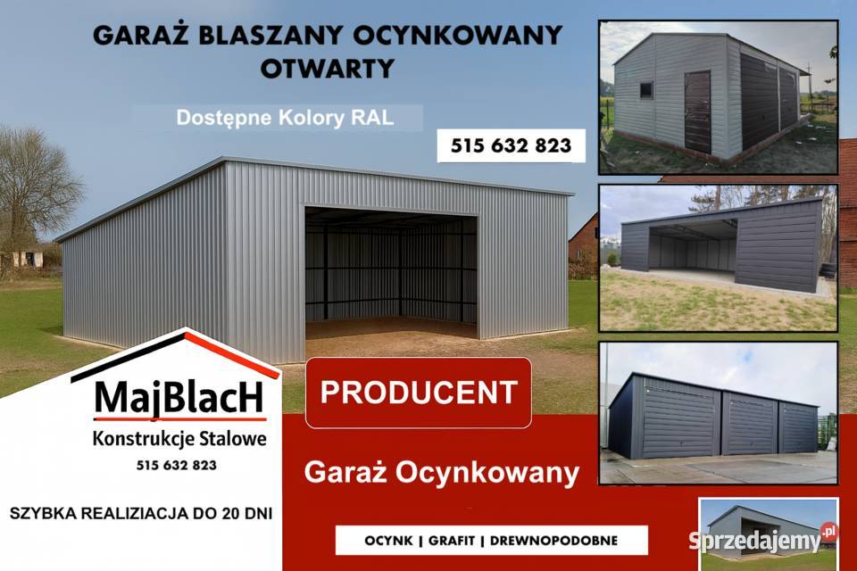 Garaż Blaszany OCYNKOWANY Montaż Wiata PRODUCENT łódzkie Łask