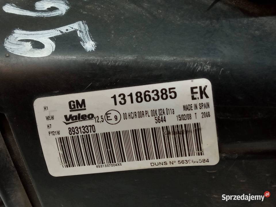 LAMPA PRZÓD LEWA SOCZEWKA SKRĘTNA 13186385 Opel