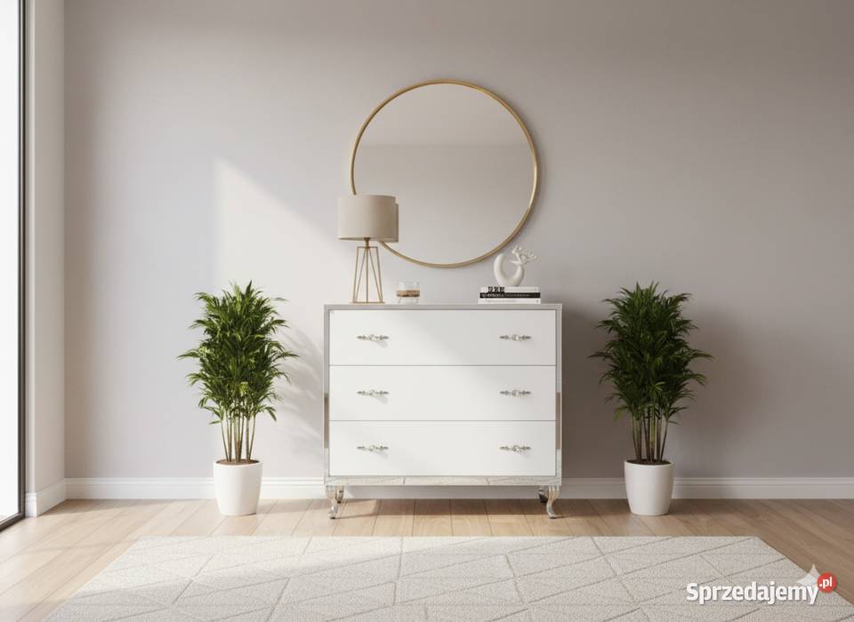 Komoda Szklana Biała Lustrzana 90 Cichy Domyk Kępno