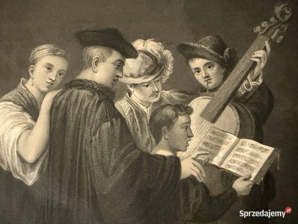 Antyczna rycina staloryt 1835 A Music Party śląskie Czerwionka-Leszczyny