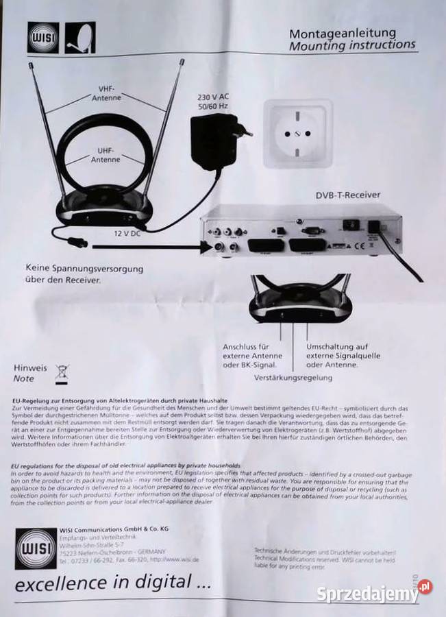 ANTENA wewnętrzna DVBT Indoor OA 03 WISI Germany Rewal