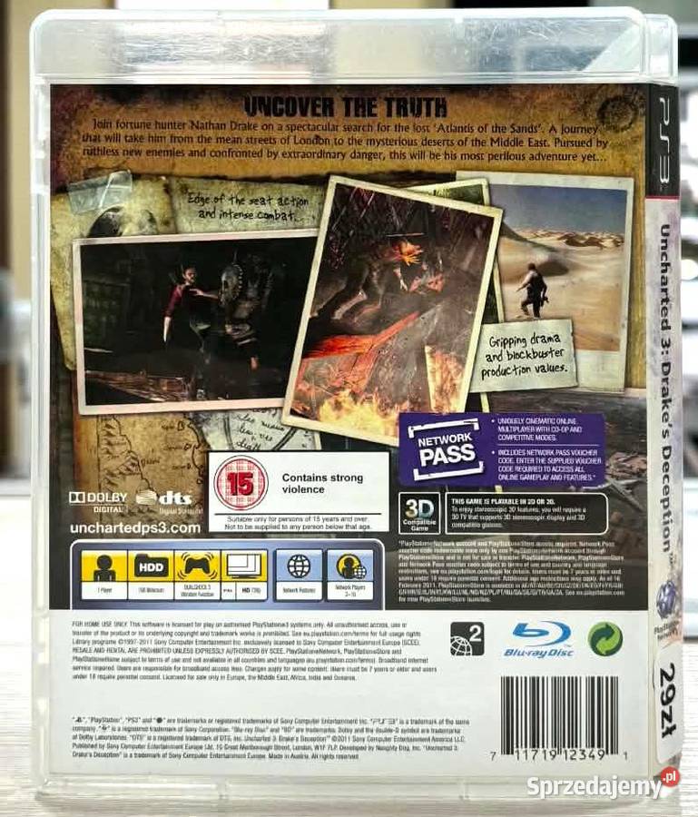 Gra 3 Uncharted 3 Sony Playstation 3 warmińsko-mazurskie Elbląg