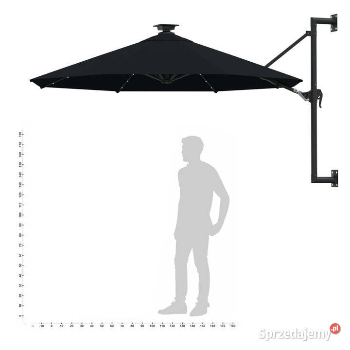 Parasol ogrodowy z LED ścienny 300 czarny