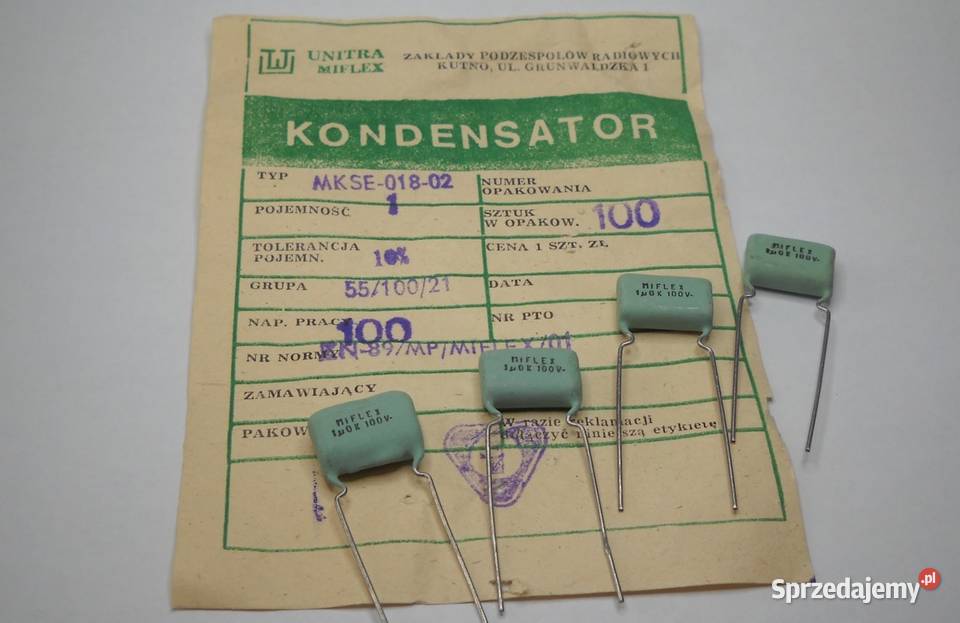 Kondensator 1uF 100V MKSE01802 Unitra MIFLEX Gdańsk