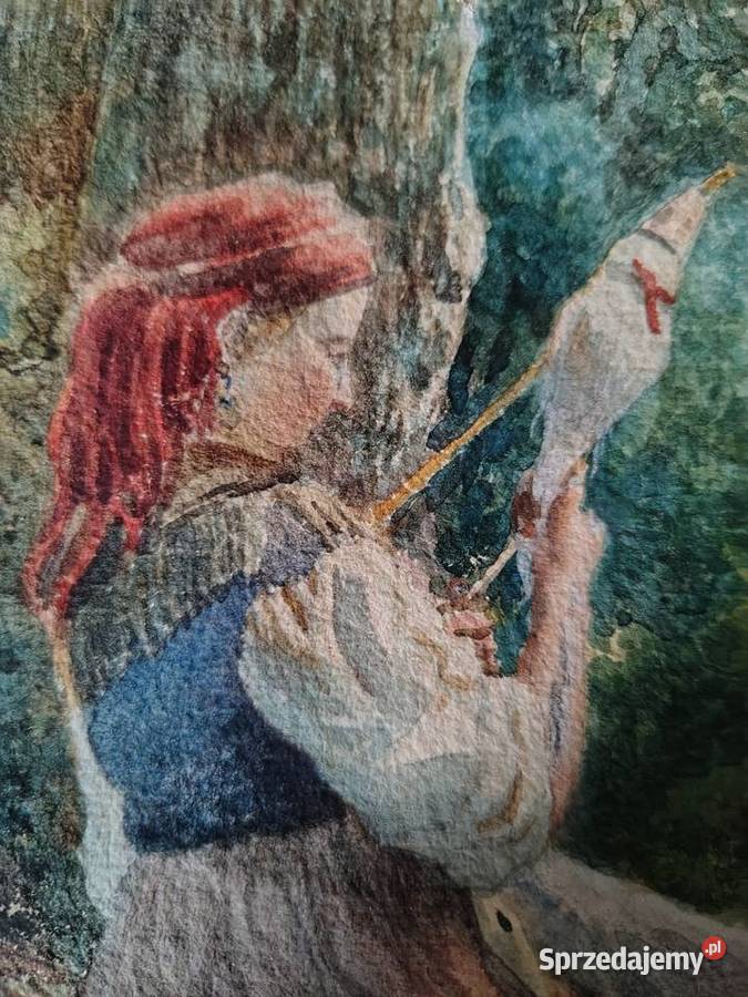 Stary obraz akwarela 1875r Kartuzy sprzedam