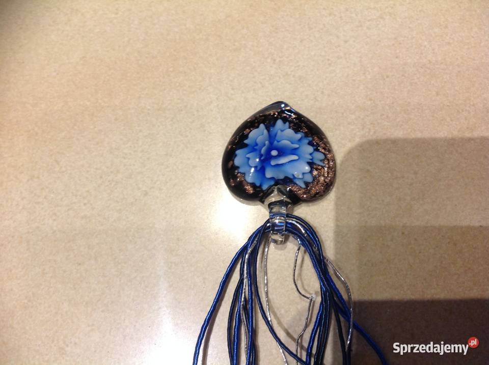 Naszyjnik Wisiorek Szklane Serce z Niebieskim