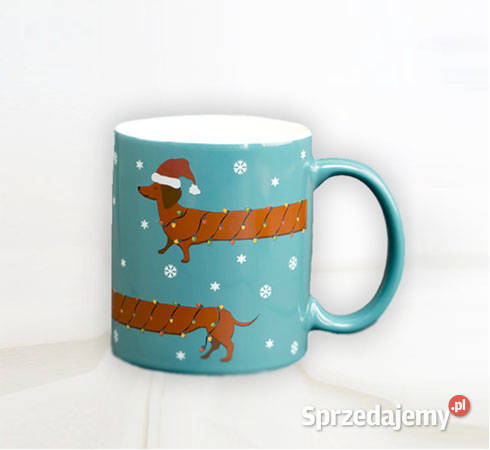 kubek z psem świąteczny kubek kubek z jamnikiem wielokolorowy