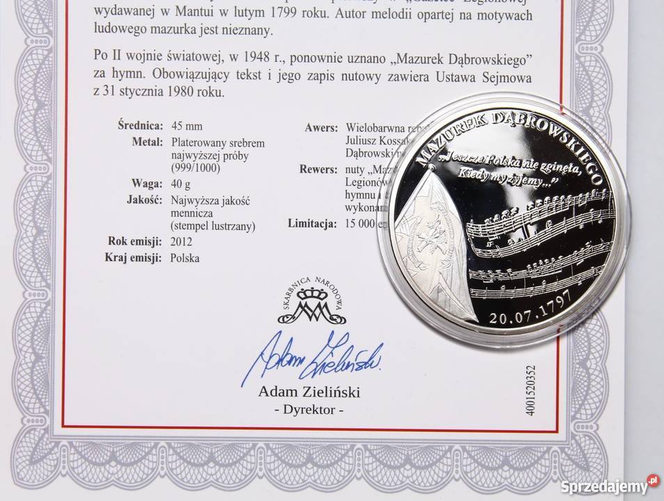 Nowa Moneta Medal Kossak Hymn Mazurek Sosnowiec