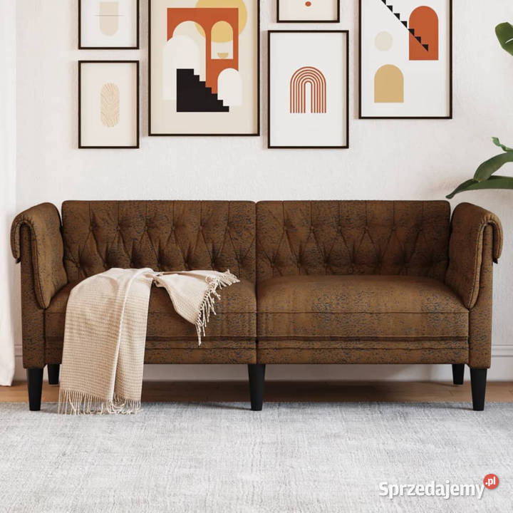 Sofa Chesterfield dwuosobowa brązowa obita Warszawa