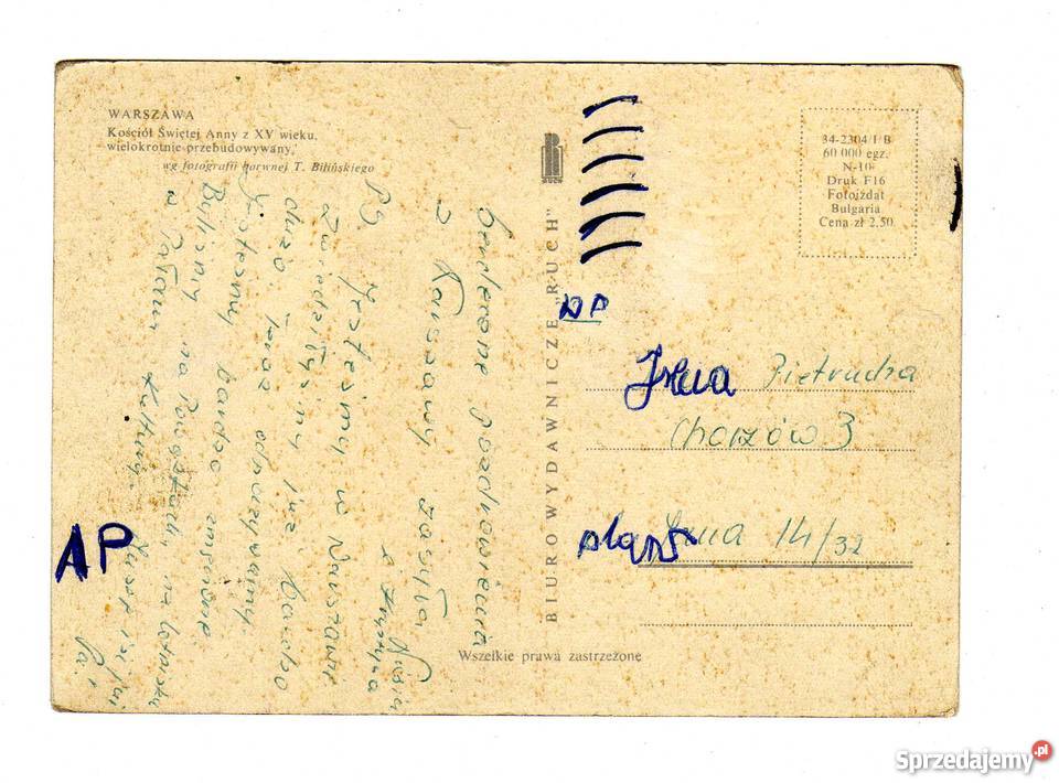 WARSZAWA KOŚCIÓŁ ŚW ANNY POCZTÓWKA Krynki sprzedam