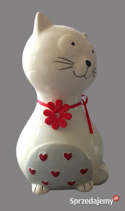 Urocza dekoracja figurka ceramiczna kot biały z biały małopolskie