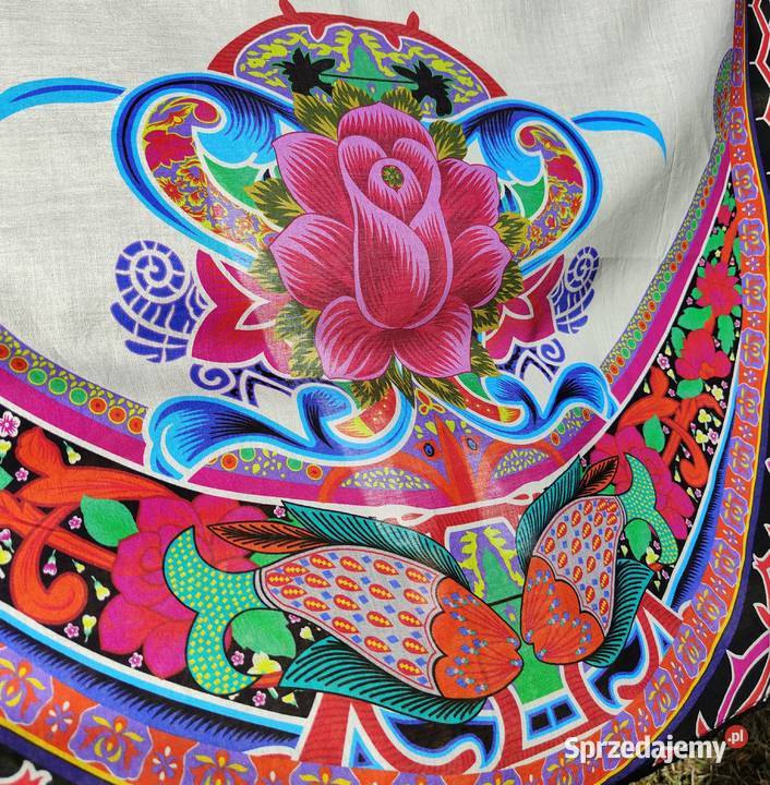 Duża chusta szal dupatta kwiaty folk bawełna zachodniopomorskie Szczecin