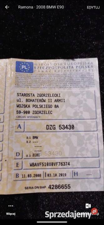 BMW E90 20 benzyna dolnośląskie Sieniawka