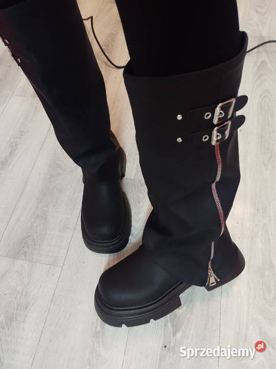 3940 Czarne Zdobione Kozaki traperowe NOWE Kraków