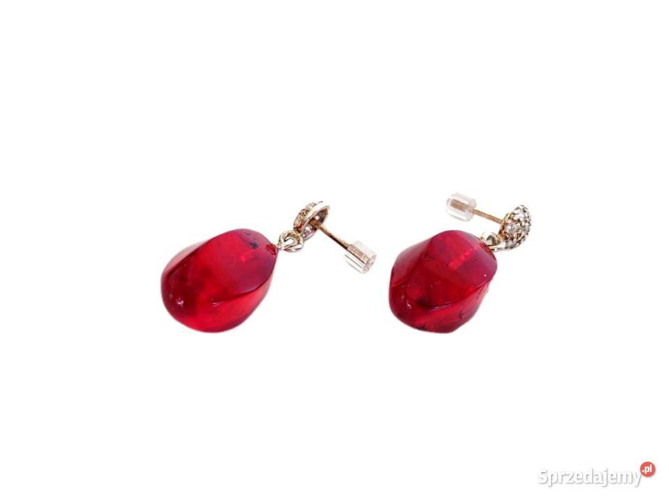 7566 CzerwonoMalinowe Bursztynowe Kolczyki opolskie Kędzierzyn-Koźle sprzedam