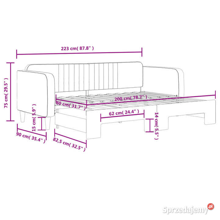 Sofa rozsuwana jasnoszara aksamit 80x200 Warszawa