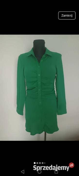 Sukienka zielona zapinana na guziki z długi Krosno sprzedam
