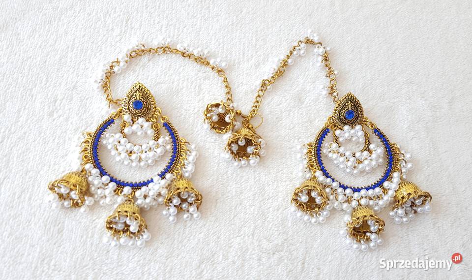 Duże długie kolczyki złoty kolor niebieskie Kolczyki zachodniopomorskie Szczecin